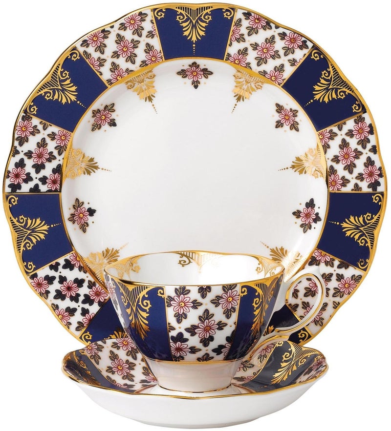 ROYAL ALBERT رويال ألبرت 100 سنة 1900 (فنجان شاي، صحن وطبق 8 بوصة)، أزرق ريجنسي، 3 قطع - Image 1